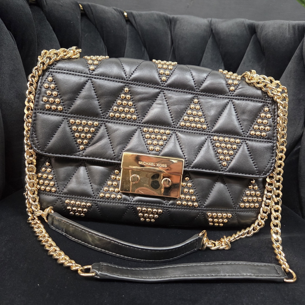 Michael Kors Black and Gold Studded Women's Bag.